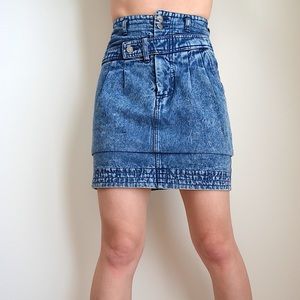 vintage 80s blue jean extra small high waisted mini skirt from weathered blues
